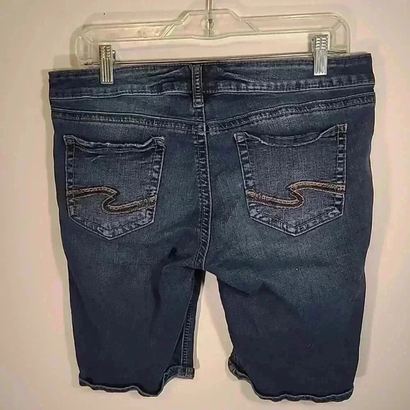 Silver Jeans Shorts Women 29 11 Blue Denim Bermuda Elyse Dark Wash Western Low - Picture 4 of 8